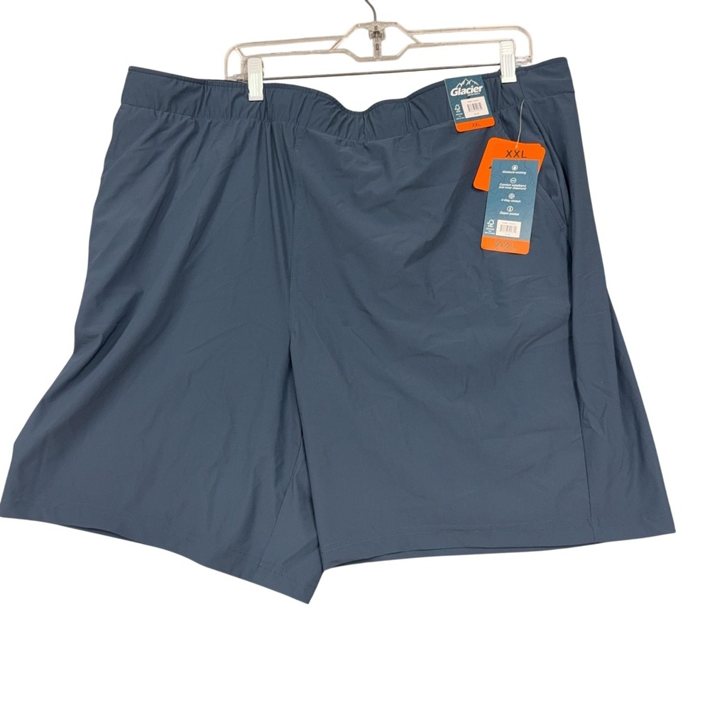 Glacier Shorts Mens 2XL Blue Performance Athletic Stretch Drawstring Zip Pocket